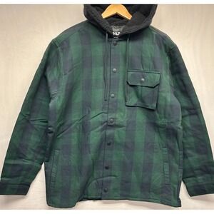Oakley Bear Cozy Hooded Fleece Jacket Men's Black Green Check Lined Medium CHOLO